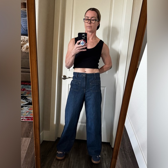 Old Navy Women’s Size 6 High-Rise Baggy Wide Leg Jeans Dark Wash Drapey Denim - Picture 12 of 14